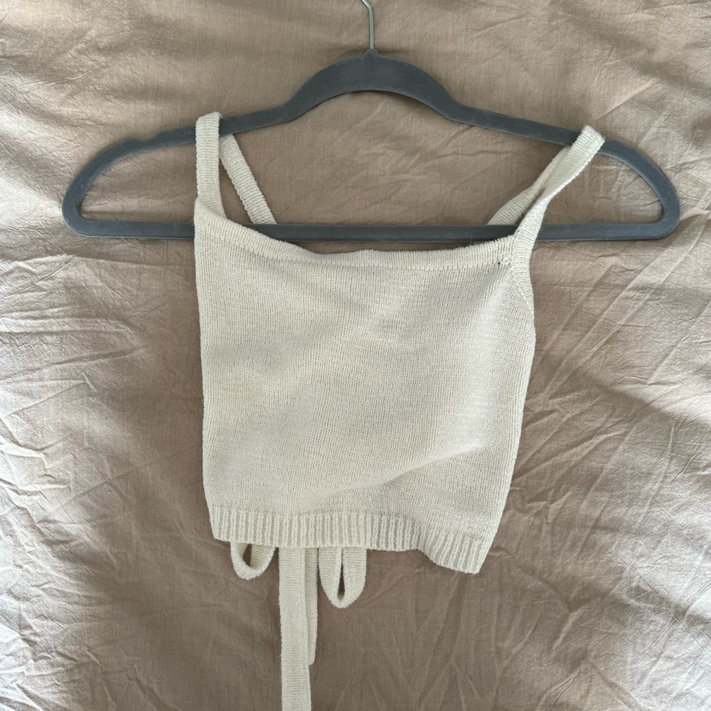 White tie-back crop top